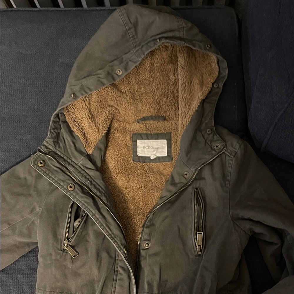BCBGeneration Khaki Bomber Jacket with Brown Lining